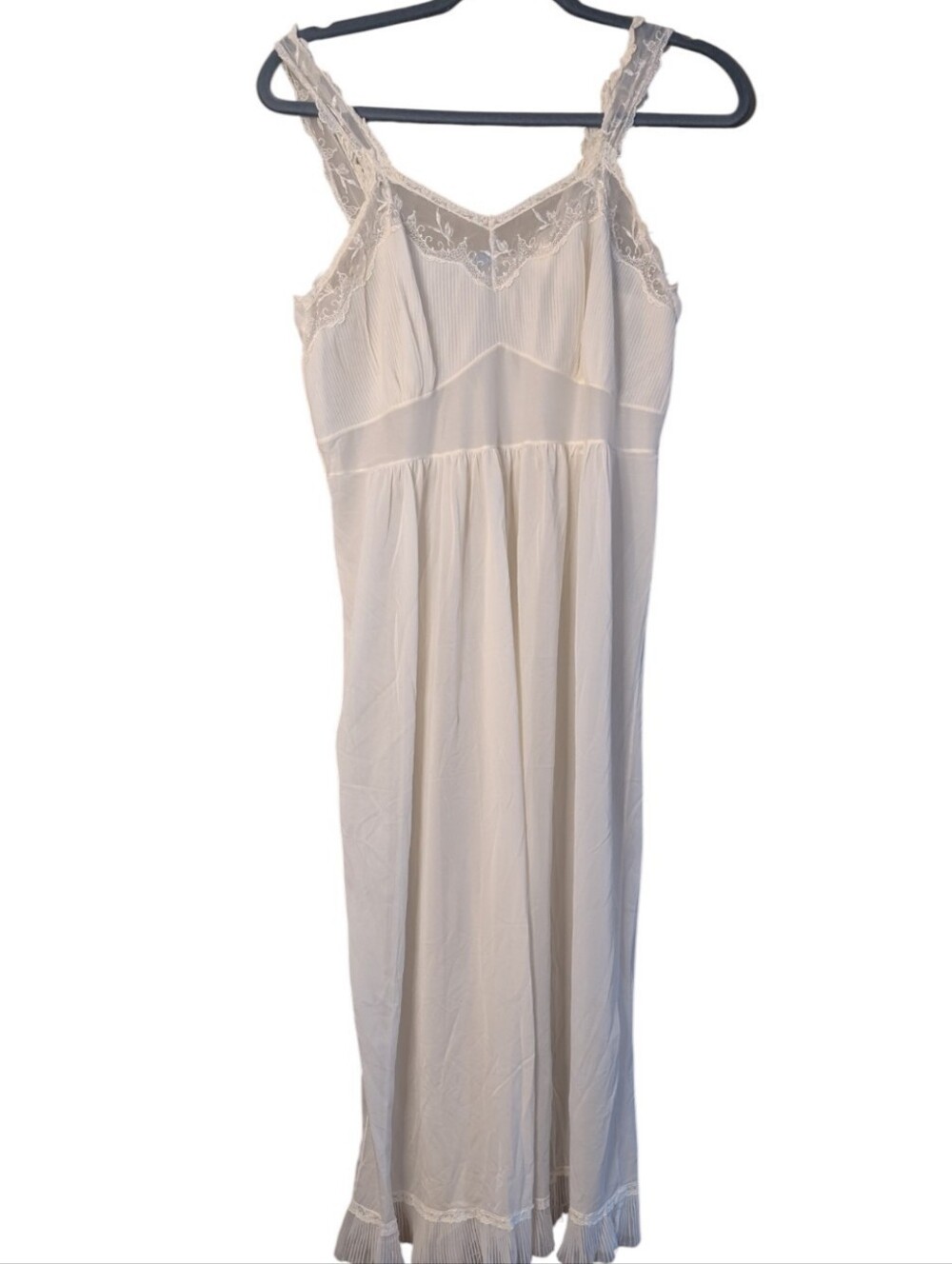 Vtg Lace Nightgown Slip Dress Coquette Cottagecore Bridal Sleepwear midi *flaws*